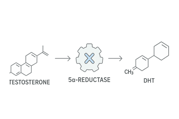 5αリダクターゼ阻害でDHT生成を抑える仕組み図