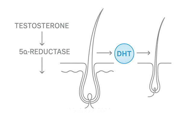 男性ホルモン(DHT)が毛根を弱らせるメカニズム図解
