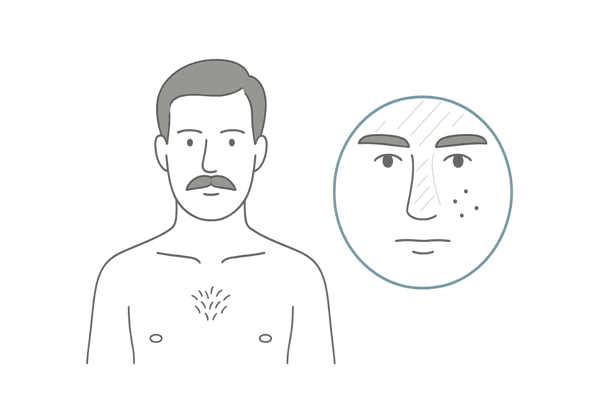 男性ホルモン過多による体毛濃化と皮脂分泌イラスト