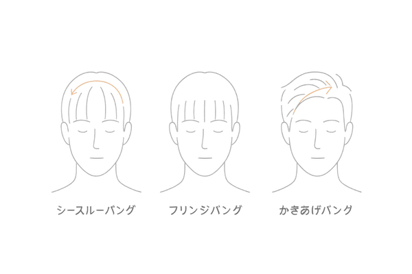 M字はげをカバーする前髪3スタイルの比較イラスト