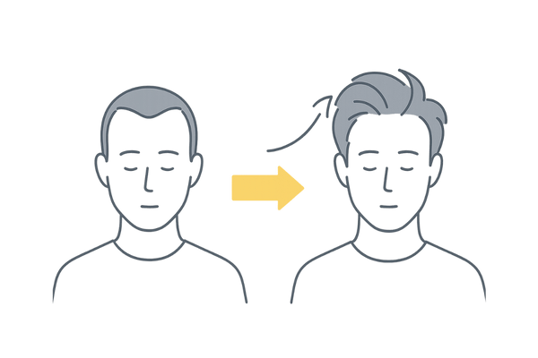 トップボリュームで額を目立たせないヘアバランス図
