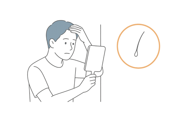 AGAセルフチェックで進行度を確認する男性のイラスト