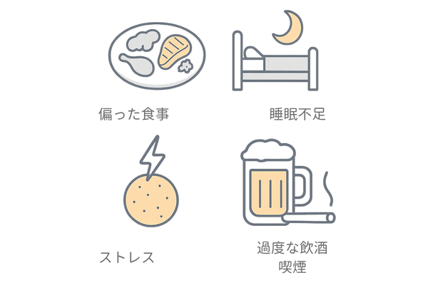 M字はげを進行させる生活習慣のイメージ