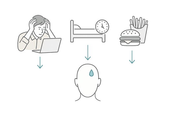 ストレス・睡眠不足・偏った食事が頭皮環境を悪化させるイラスト