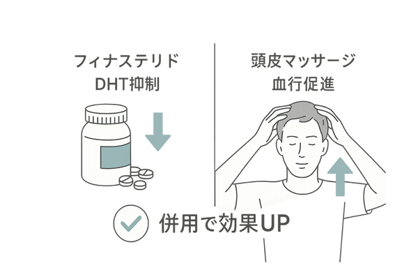AGA治療薬と頭皮ケアを組み合わせた男性の対処法イラスト