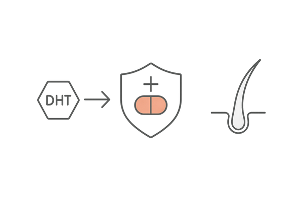 スピロノラクトンが薄毛に作用するメカニズムを示す線画イメージ