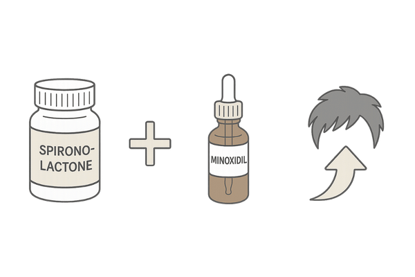 スピロノラクトンと他の薄毛治療薬併用メリットを表す線画イメージ