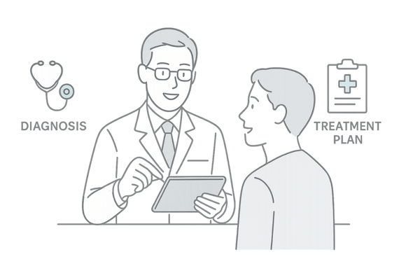 専門医と患者の対話を示すイラスト|AGA専門医の重要性