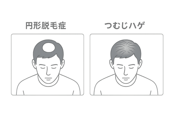 円形脱毛症とつむじハゲの見分け方|境界・進行スピード・原因の比較イラスト