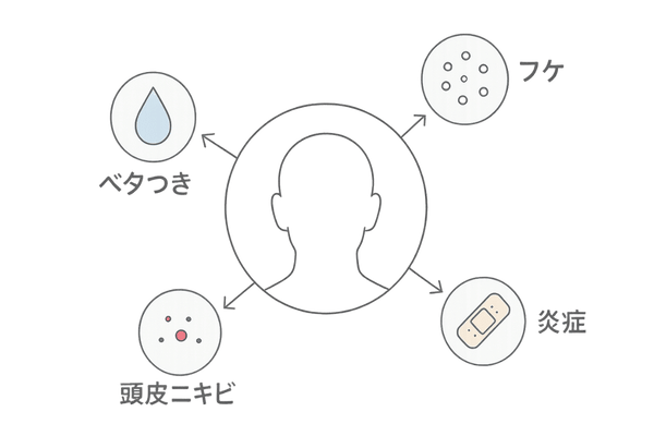 DHT増加で起こる頭皮トラブルのアイコンセット