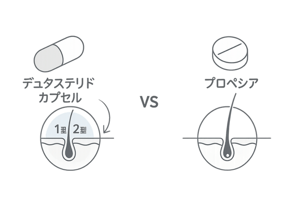 デュタステリドとプロペシアの作用範囲比較イラスト