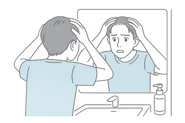 若年性薄毛の初期症状に気づく10代男性のイラスト