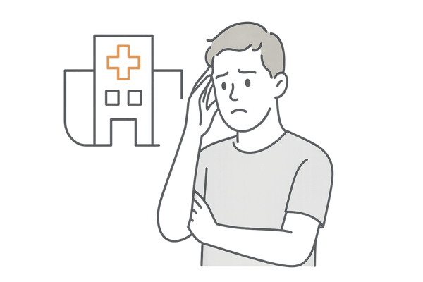 いつ病院を受診すべきか悩んでいる男性をイメージしたイラスト