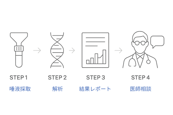 AGA遺伝子検査の流れ図|唾液採取から解析・レポート・医師カウンセリングまで