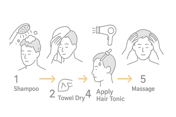 育毛剤の正しい使い方フローチャートイラスト