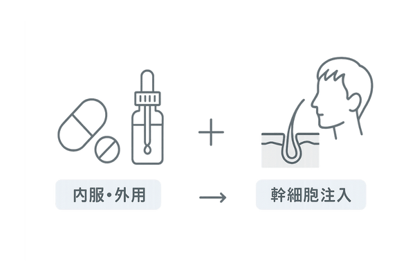幹細胞注入と内服・外用の併用イメージ|相乗効果で育毛を後押し