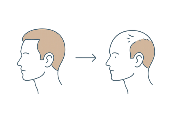 AGA進行パターンと薄毛部位のイラスト
