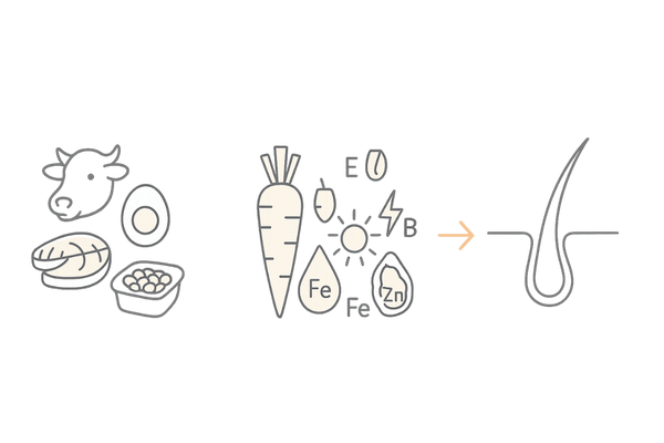 薄毛と食事の関係｜栄養素が毛包に届く流れ（タンパク質・ビタミン・ミネラルの図解）