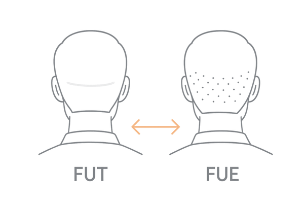 FUT法とFUE法の傷跡比較イラスト