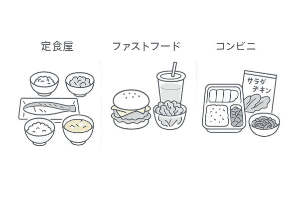 外食・コンビニでの賢い選び方｜定食・ファストフード・コンビニの3シーン比較