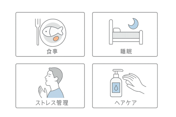 薄毛対策の生活習慣4要素(食事・睡眠・ストレス管理・ヘアケア)を整理