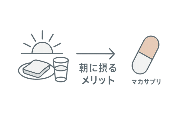 朝にマカサプリを摂取するメリットのイラスト