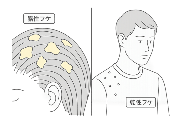 脂性フケと乾性フケの見た目比較イラスト