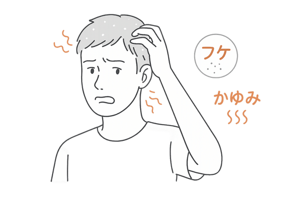 フケとかゆみに悩む男性の頭皮イラスト