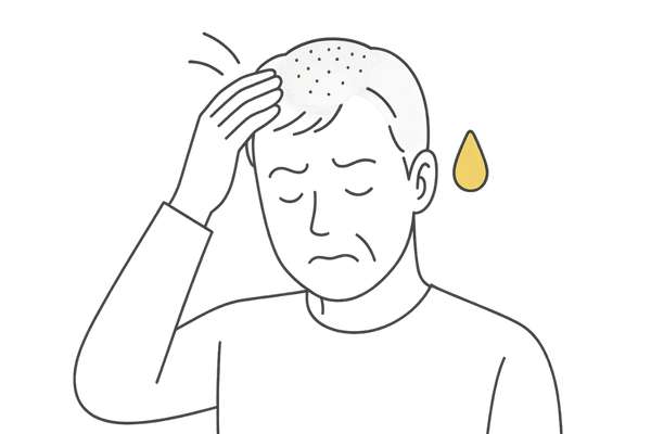 頭頂部にフケと薄毛が進行している男性の頭皮イラスト