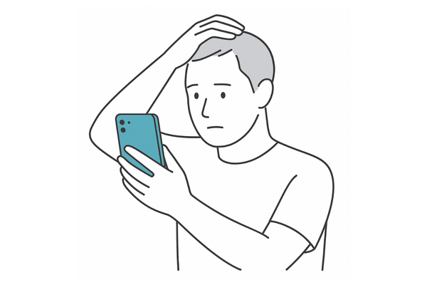 頭皮の状態をスマホで撮影して記録する男性のイラスト