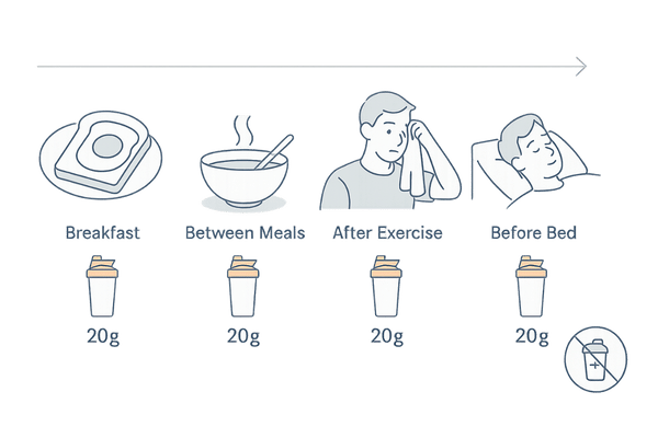 プロテイン摂取タイミングと1日量の目安図