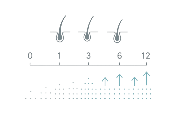 リアップX5の効果はいつから?ヘアサイクルと0・1・3・6・12か月のタイムライン図