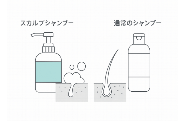 スカルプシャンプーと通常シャンプーの違い比較イラスト