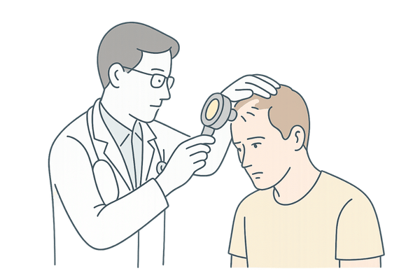皮膚科で医師が頭皮を検査している様子