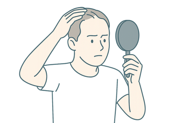 定期的に頭皮をチェックする男性のイラスト