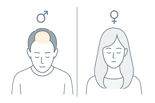 男性と女性で異なる10代薄毛パターン図解