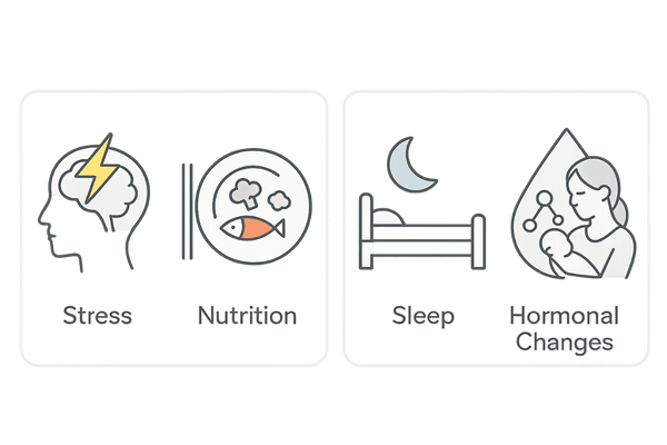 休止期脱毛症の主な原因・誘因(ストレス・栄養不足・睡眠不足・ホルモン変動)