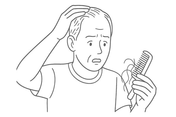 抜け毛の増加を確認している男性