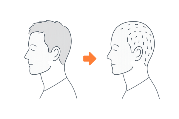 細毛化前後の頭部シルエット比較イラスト