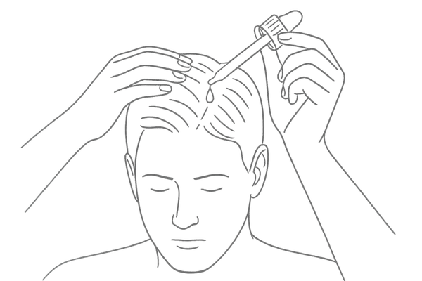 スポイトで頭皮に外用薬を塗布する男性のイラスト