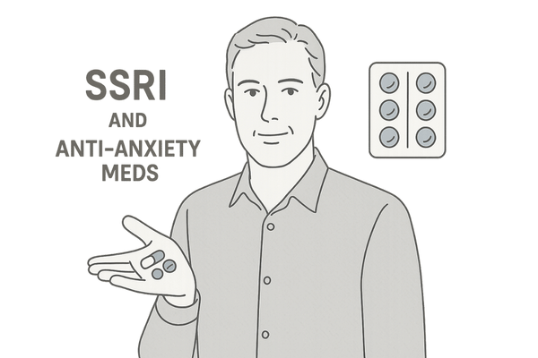 SSRIや抗不安薬などの内服薬を持つ男性