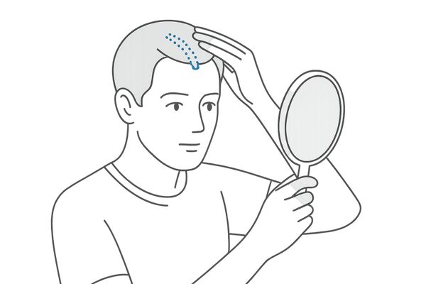 手鏡で分け目を確認する男性