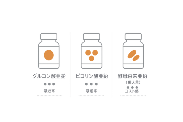 亜鉛サプリの種類と吸収率の比較(グルコン酸・ピコリン酸・酵母)
