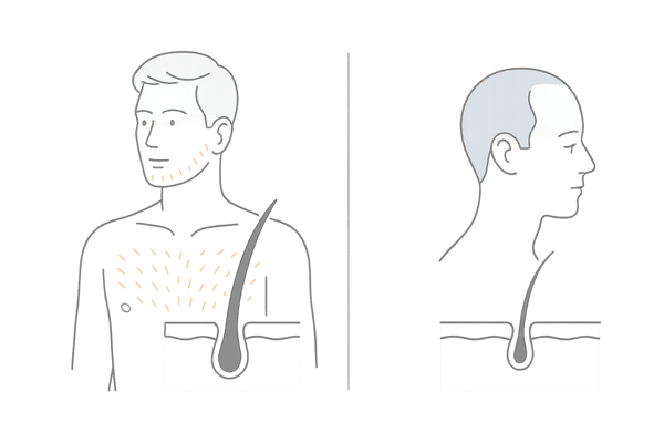 DHTの二面性｜体毛は濃くなる・頭髪は薄くなる（AGA）の対比イラスト