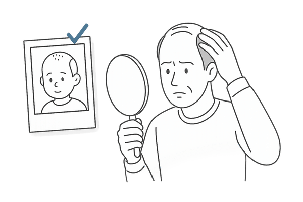 髪の変化を自宅で確認する男性イラスト
