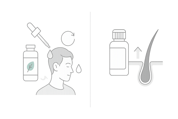 育毛剤と発毛剤の違いを一目で：頭皮ケア vs 毛包への直接作用の比較イメージ