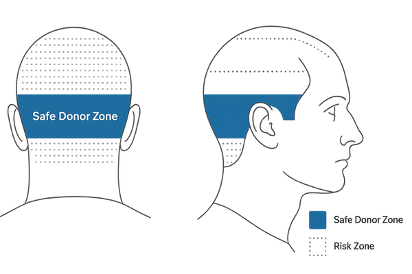 AGA影響を受けにくい安全ドナーゾーンを示した頭部図