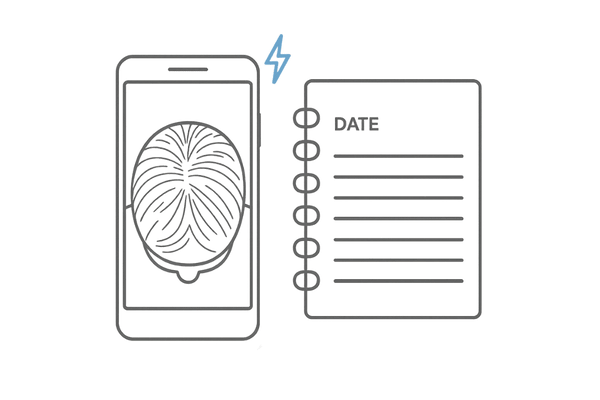 スマホ撮影とノート記録で経過を残す様子のイラスト