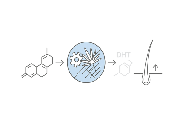 ノコギリヤシと5αリダクターゼ：DHT生成抑制のメカニズム図（AGAの仕組み）