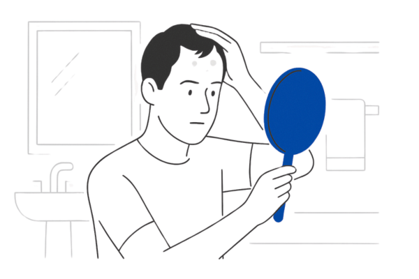 手鏡で頭皮を確認する男性